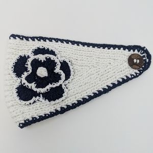 C.C Navy/White Flower Crochet Headband Ear Warmer